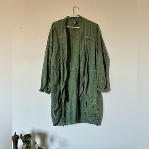 Sundance Olive Green Eyelet Open Cardigan Jacket